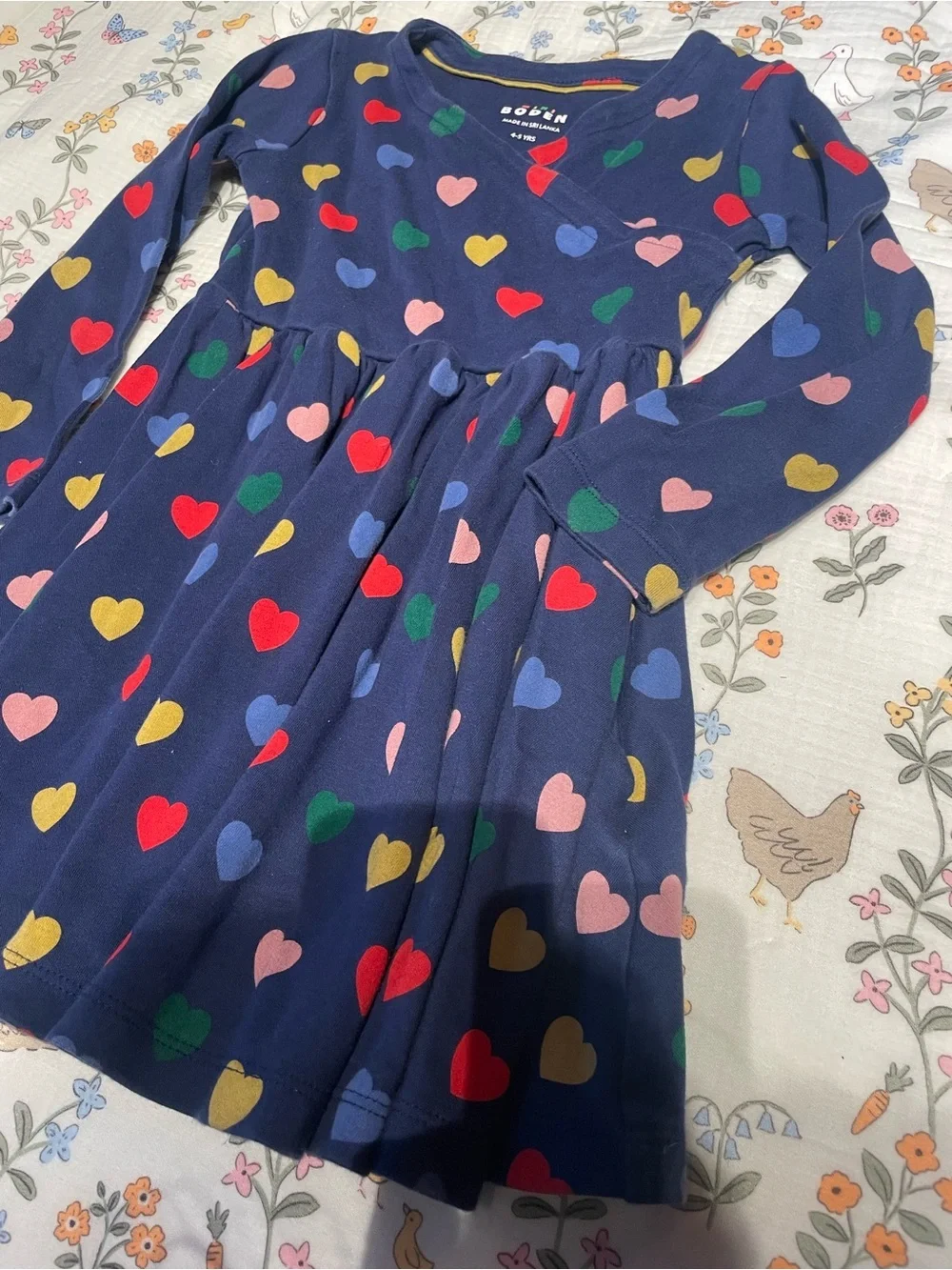 EUC Mini Boden Multicolored Heart Patterned Dress